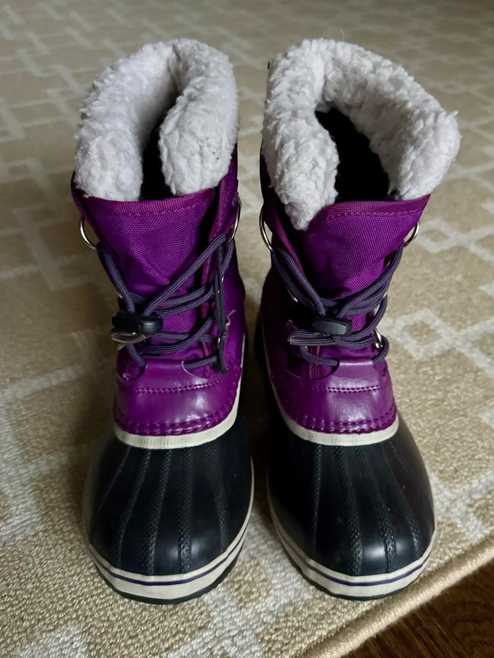 Sorel Kids Yoot Pac Insulated Waterproof Snow Boots Black Purple Girls Size 2
